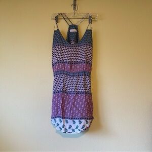 Purple navy teal & white printed dress